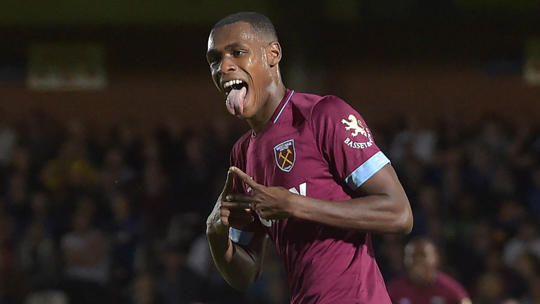 Issa Diop celebrates scoring at AFC Wimbledon