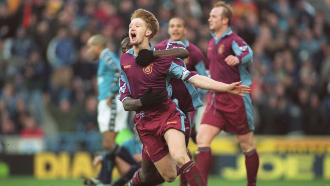 Steve Lomas celebrates scoring against Manchester City in 1998