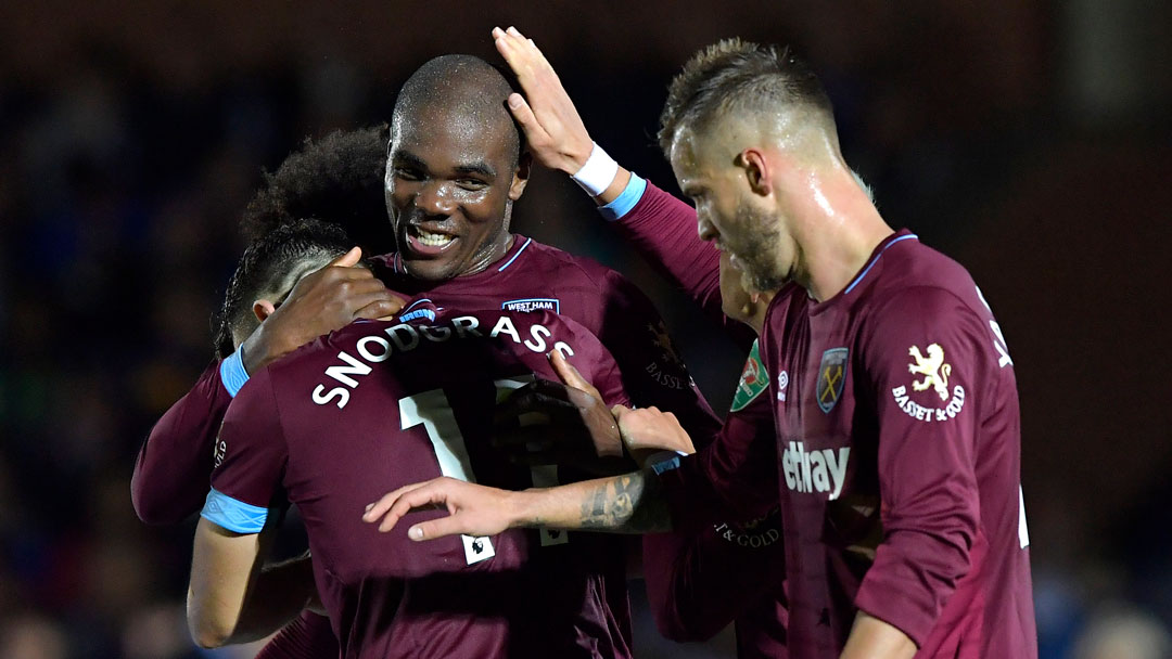 Angelo Ogbonna celebrates scoring against AFC Wimbledon in the Carabao Cup