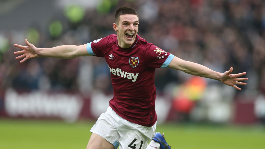 Declan Rice celebrates his goal