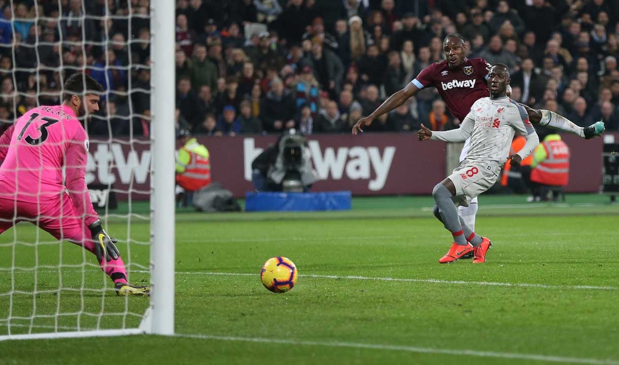 Michail Antonio scores against Liverpool