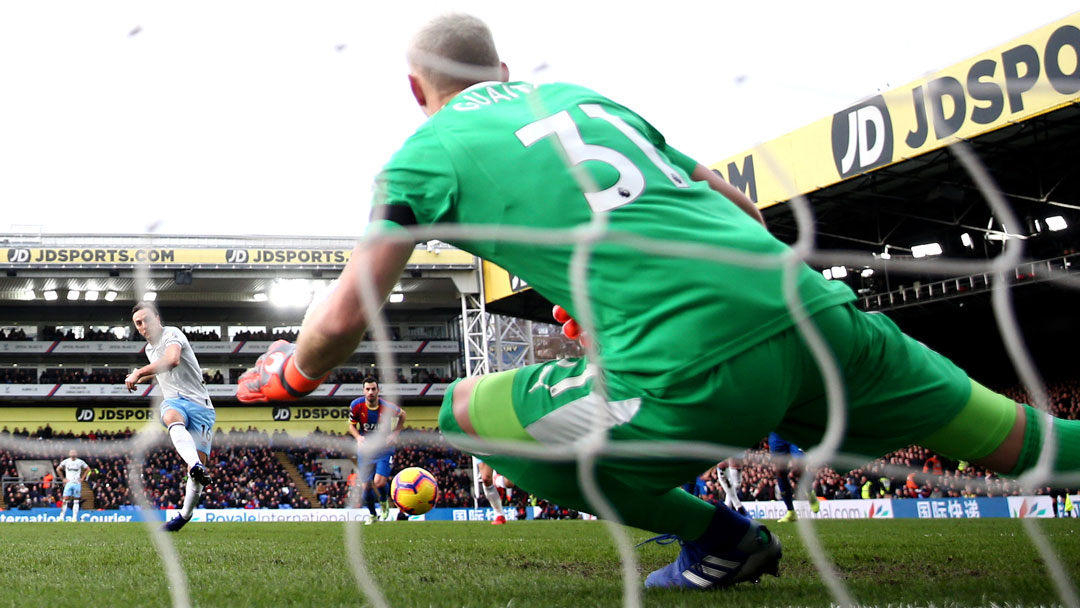 Mark Noble scores from the penalty spot at Crystal Palace