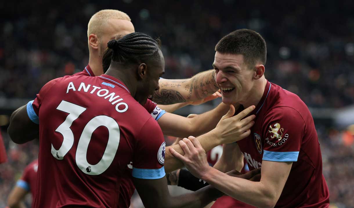 Declan Rice celebrates against Arsenal