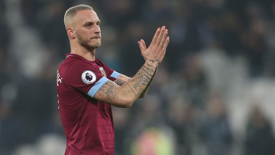 Marko Arnautovic applauds the Claret and Blue Army at London Stadium