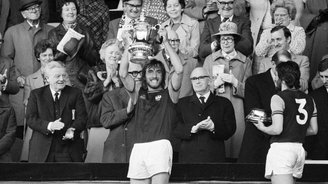 Billy Bonds lifts the FA Cup in 1975