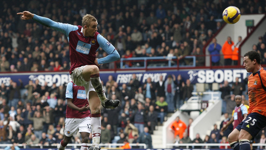 Jack Collison scores against Manchester City on 1 March 2009