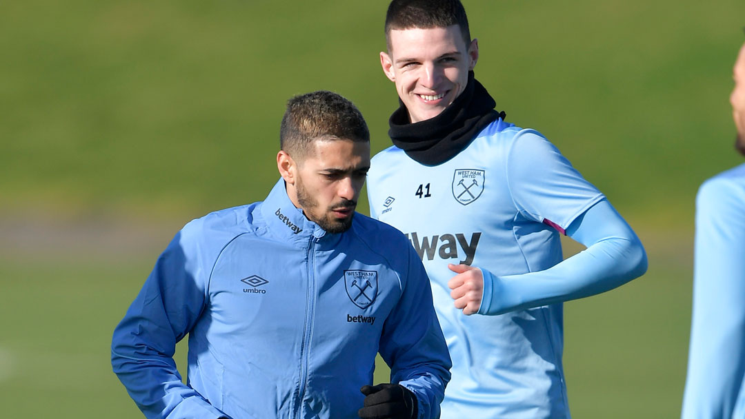 Manuel Lanzini trains alongside Declan Rice at Rush Green