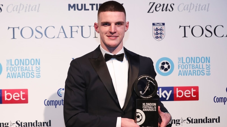 Declan Rice holds the Young Player of the Year trophy. Credit: Action Images