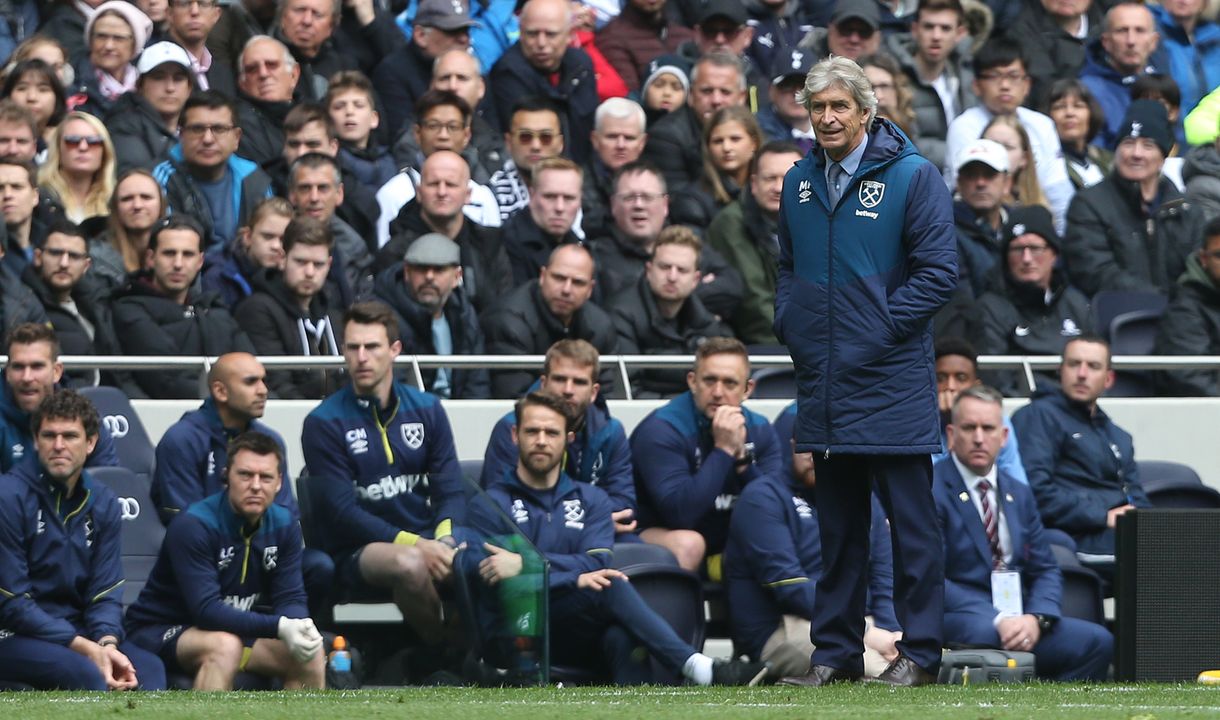 Manuel Pellegrini with the West Ham bench