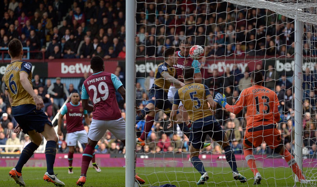 Andy Carroll scores his hat-trick goal against Arsenal