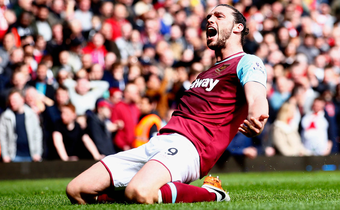 Andy Carroll celebrates scoring one of his three goals against Arsenal in 2016