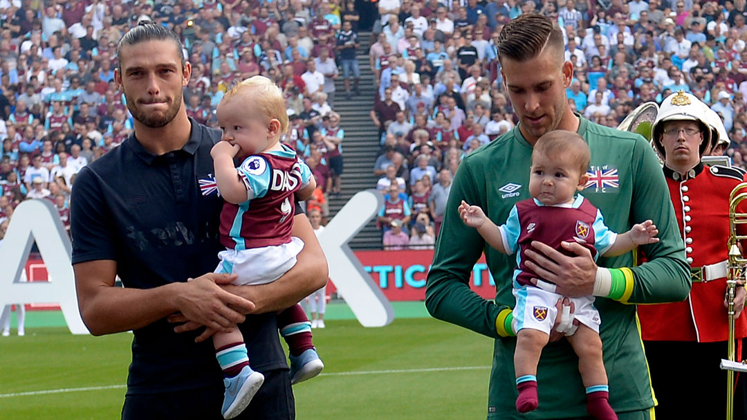 Andy Carroll, Adrian and their respective sons prior to facing Juventus