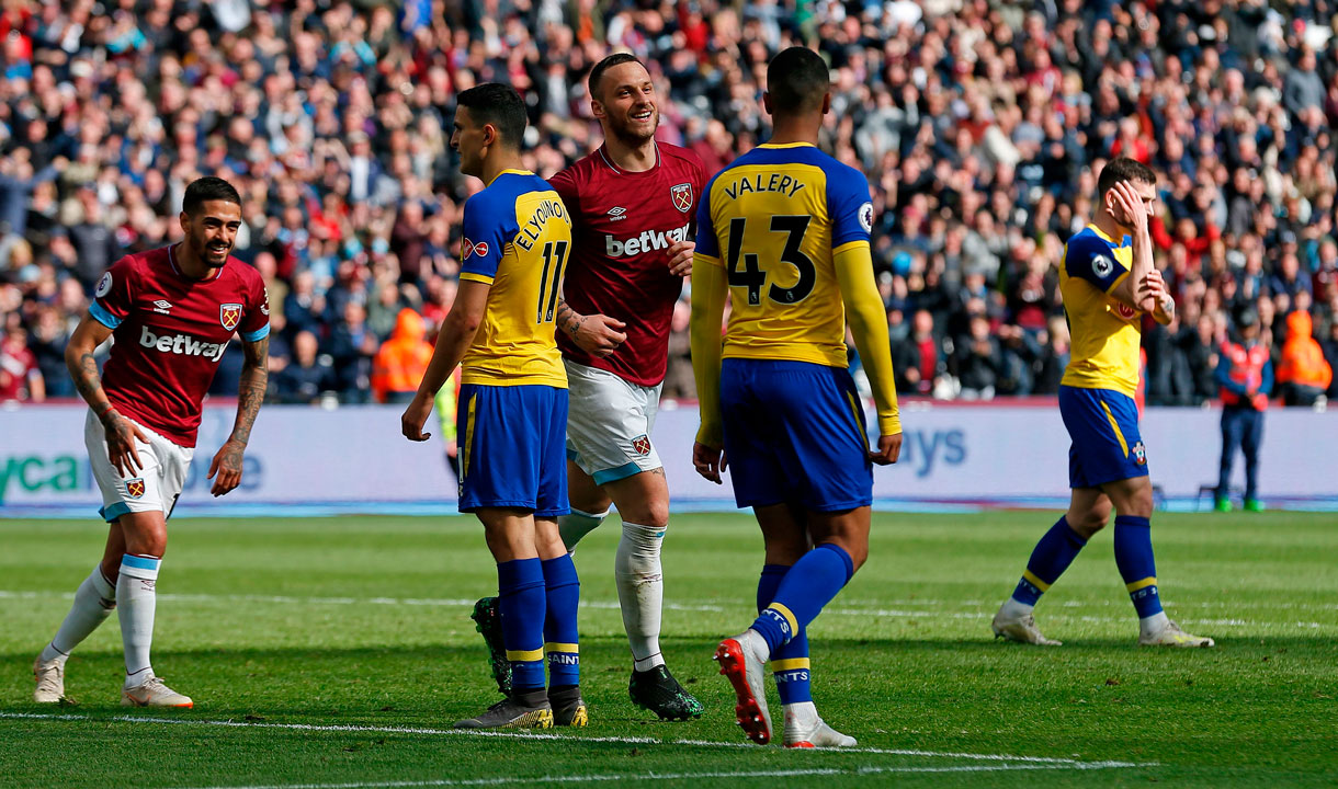 Marko Arnautovic celebrates his second against Southampton