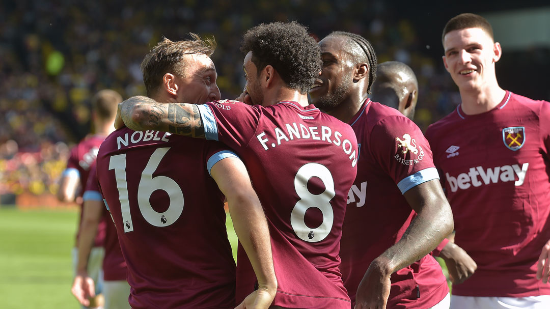 West Ham players celebrate victory at Watford