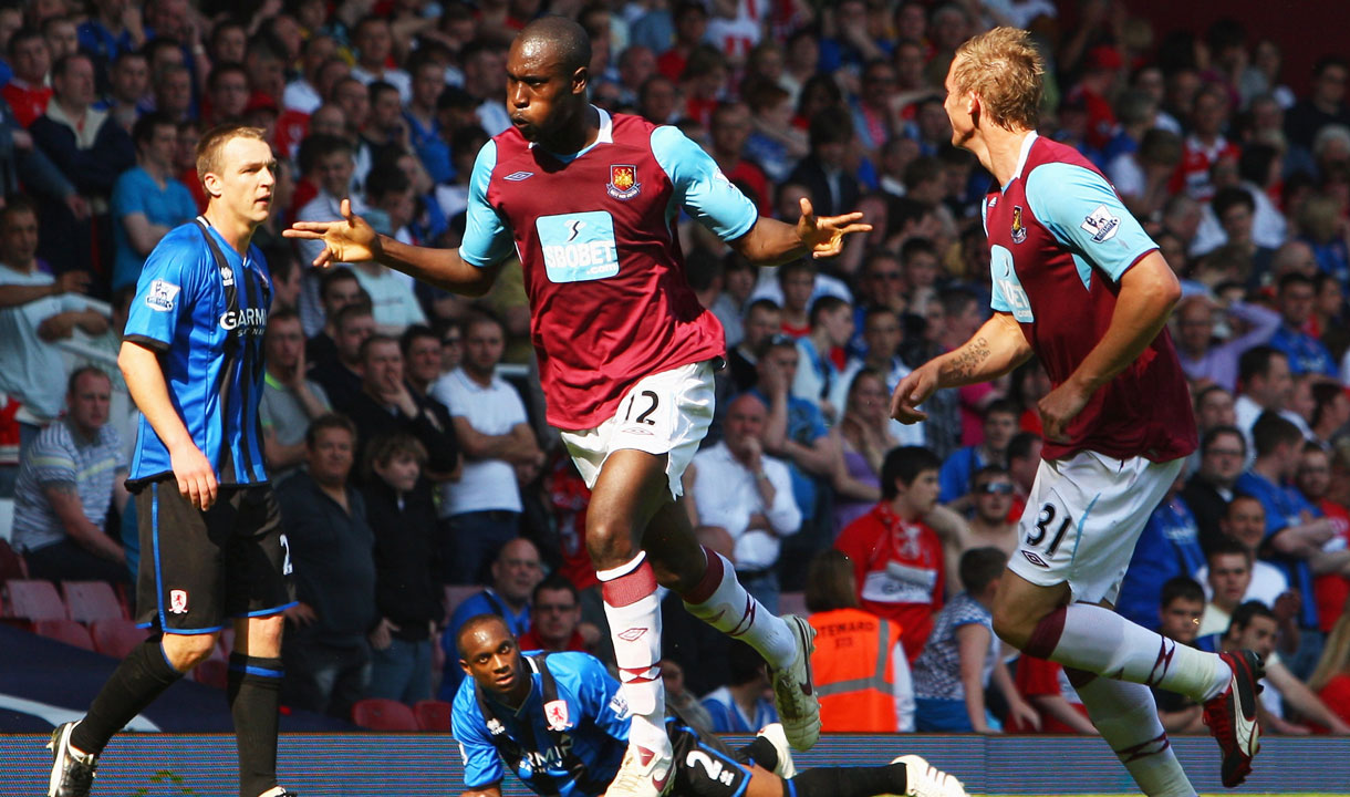 Carlton Cole celebrates scoring against Middlesbrough