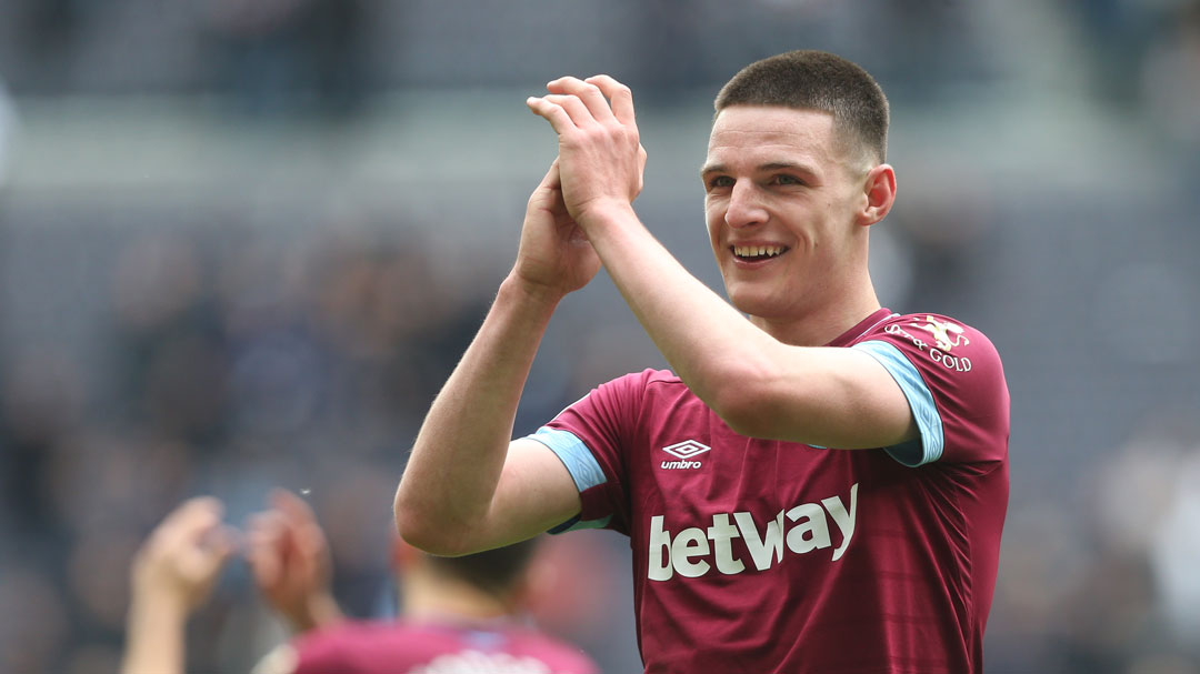 Declan Rice applauds the West Ham fans