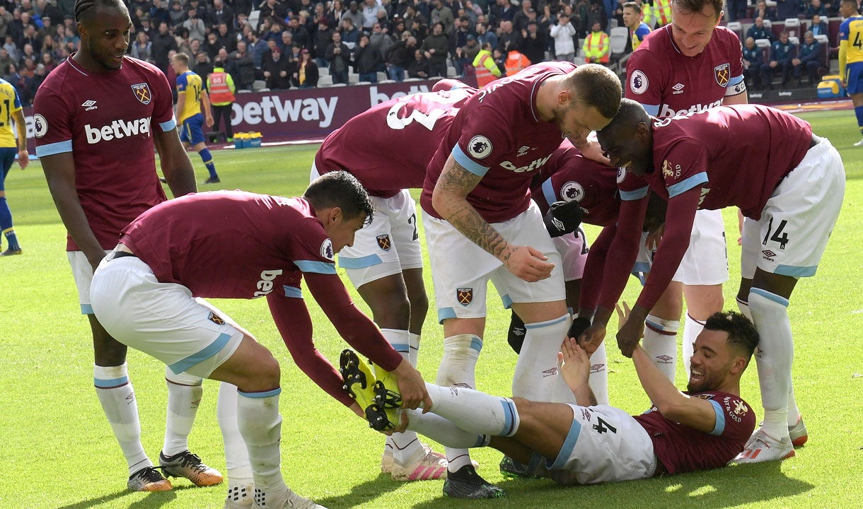 West Ham players celebrate against Southampton