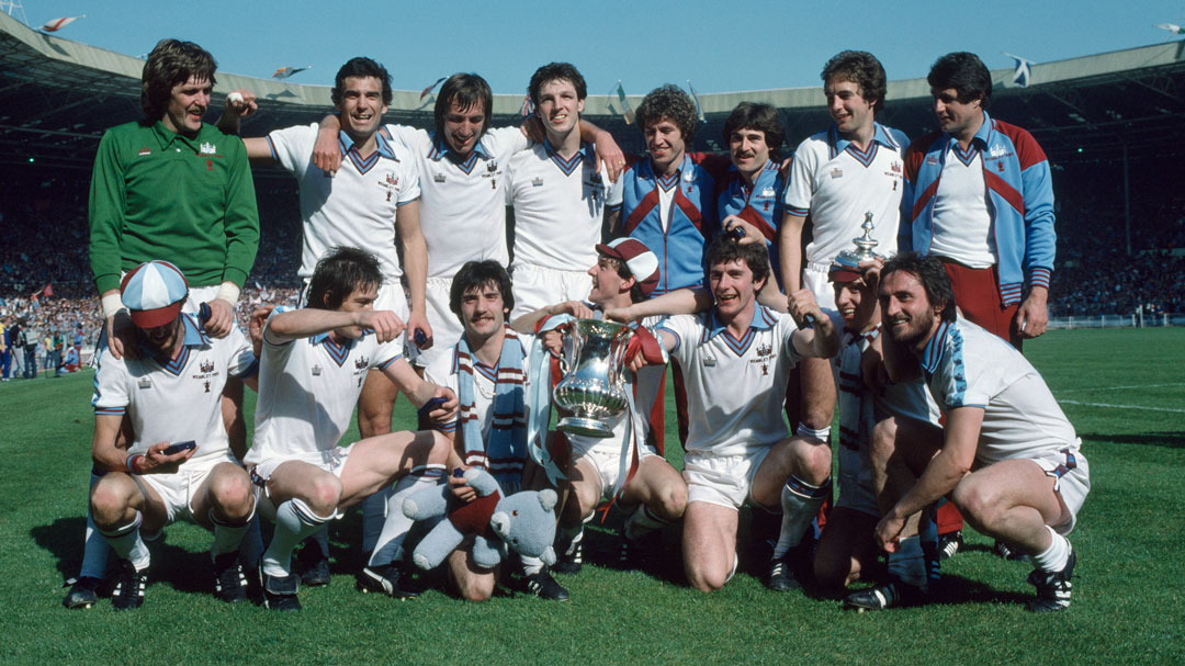 Alvin Martin and his Hammers teammates parade the FA Cup in 1980