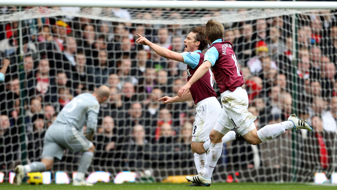 Scott Parker celebrates scoring against Liverpool in February 2011