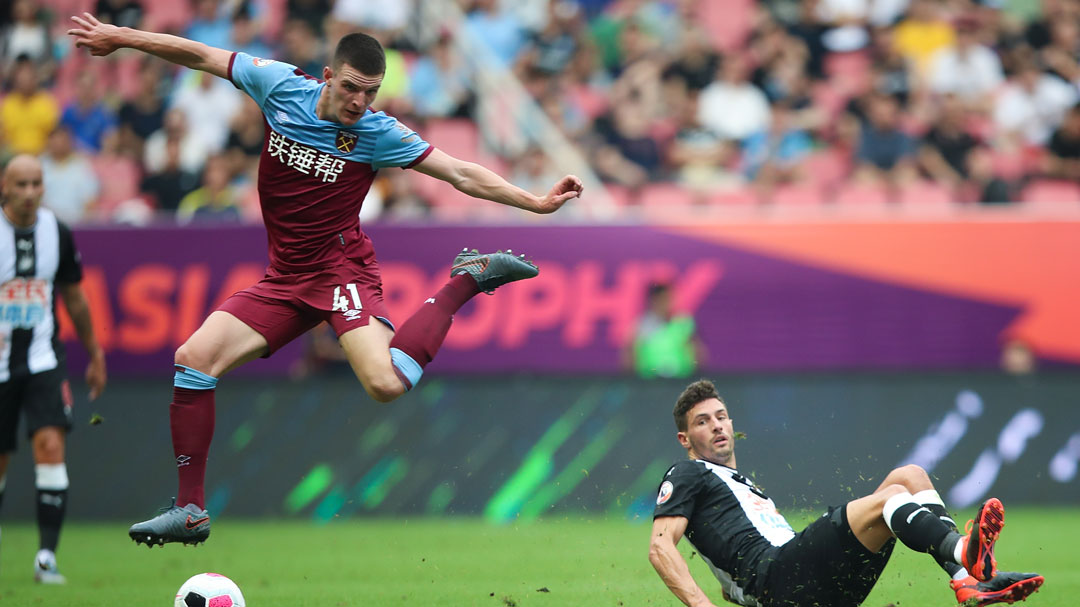 Declan Rice hurdles a challenge during the Premier League Asia Trophy