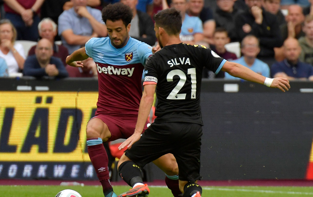 Felipe Anderson in action against Manchester City