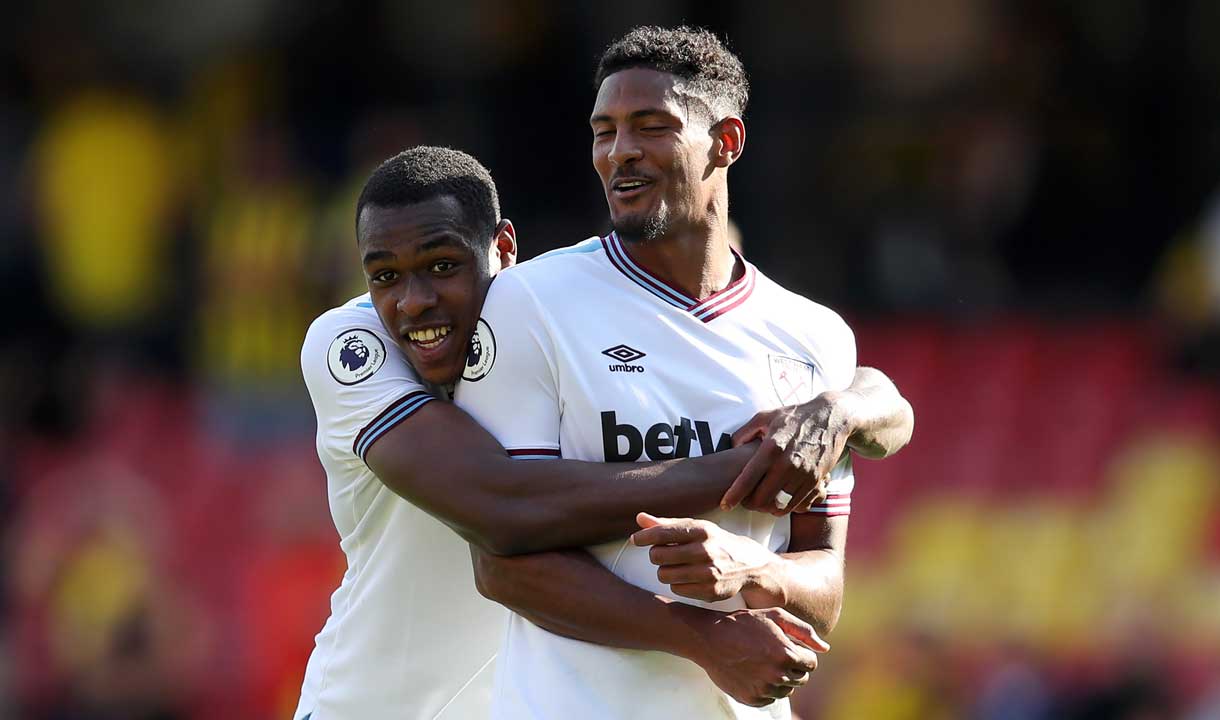 Sebastien Haller and Issa Diop celebrate at Watford