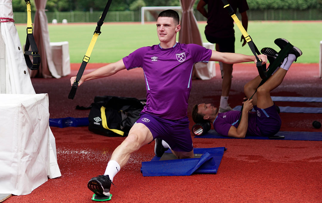 Declan Rice in training at West Ham United's pre-season camp in China