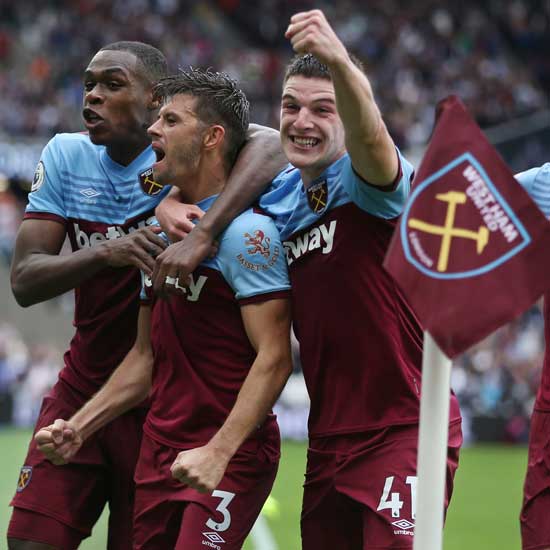 West Ham celebrate scoring against Manchester United