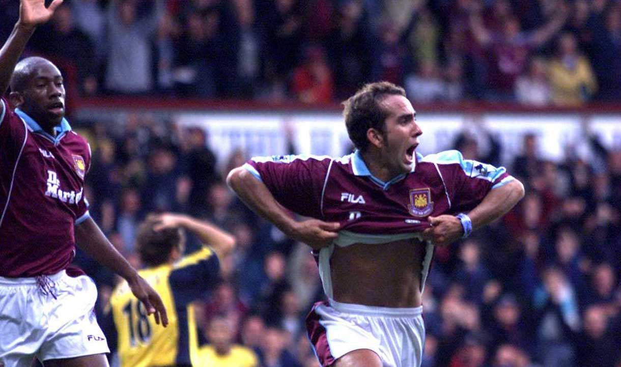 Paolo Di Canio celebrates scoring against Arsenal