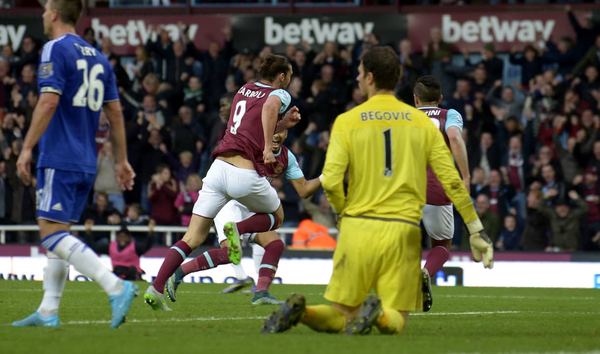 Andy Carroll celebrates his goal against Chelsea