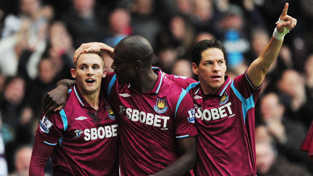 Jack Collison celebrates scoring against Burnley in November 2009