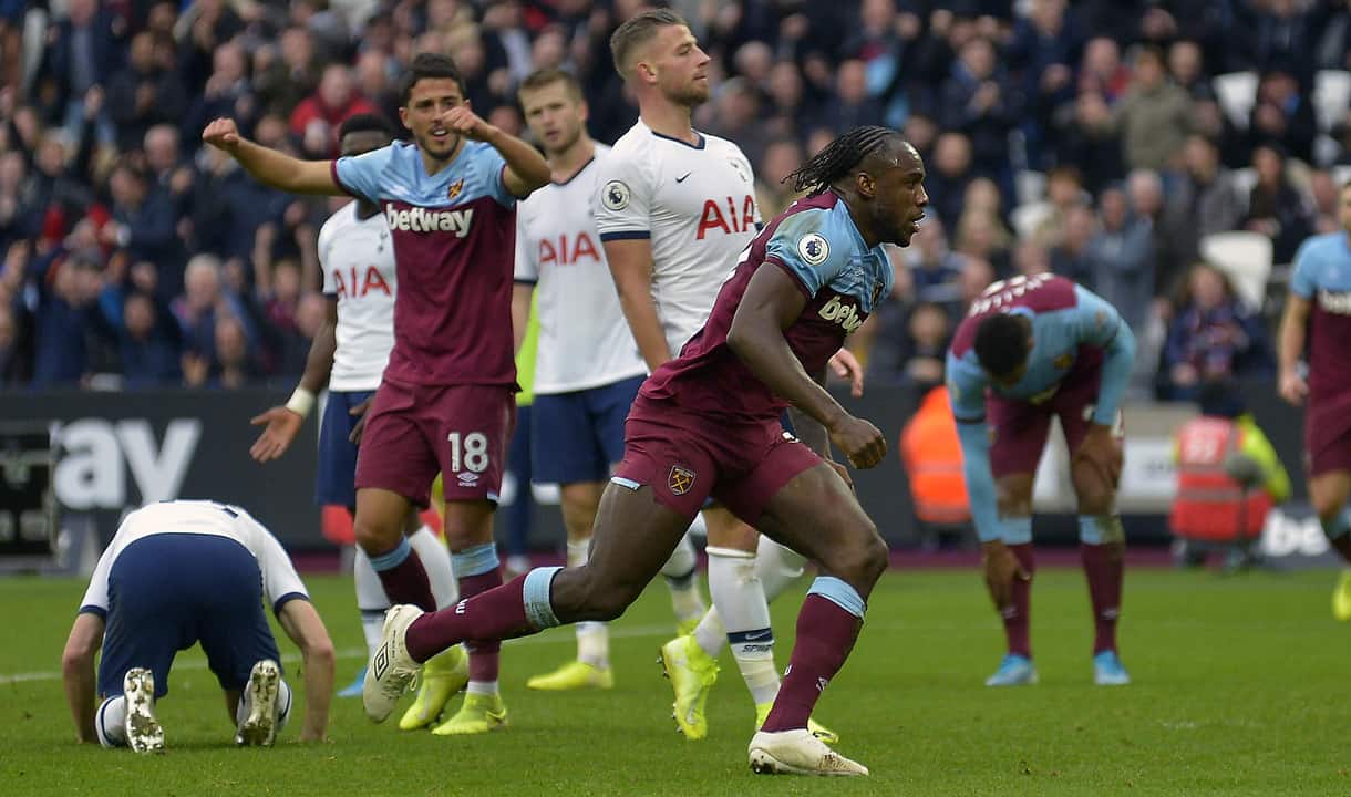 Michail Antonio celebrates his goal against Tottenham