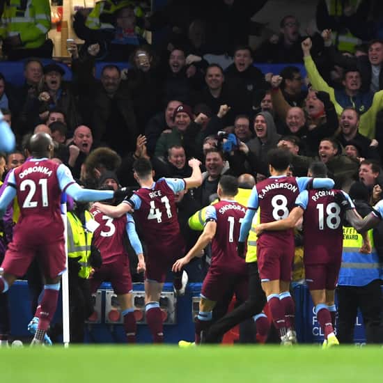 West Ham players celebrate at Chelsea