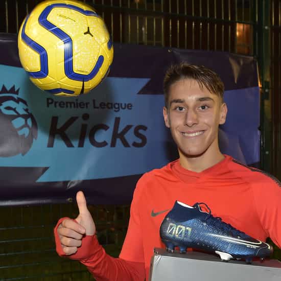 Mario Lucas Simut with his Premier League Kicks prize