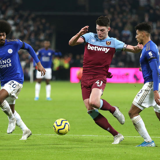 Declan Rice in action against Leicester