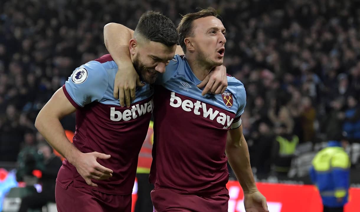 Mark Noble and Robert Snodgrass celebrate