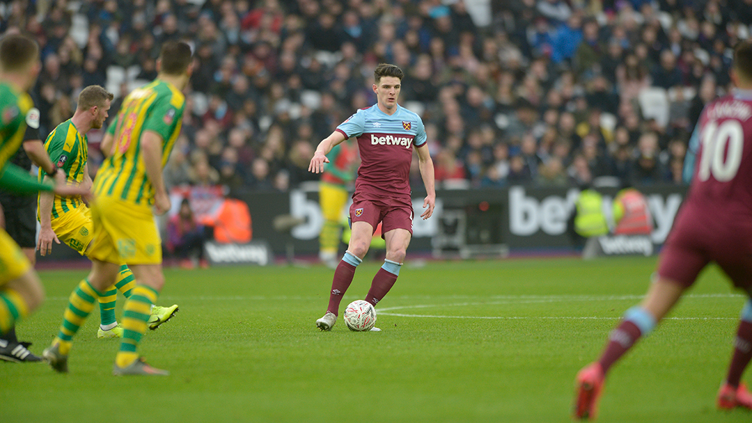 West Ham United midfielder Declan Rice against West Brom