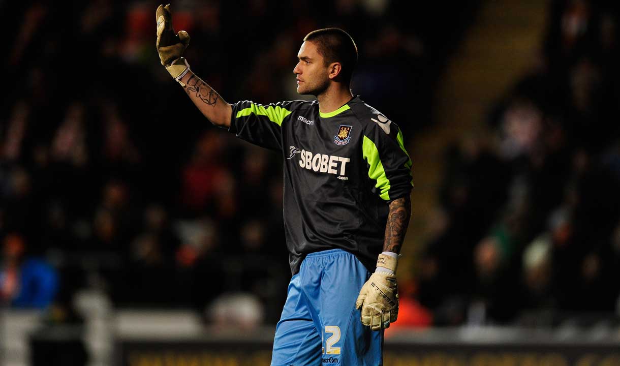 Henri Lansbury in goal at Blackpool