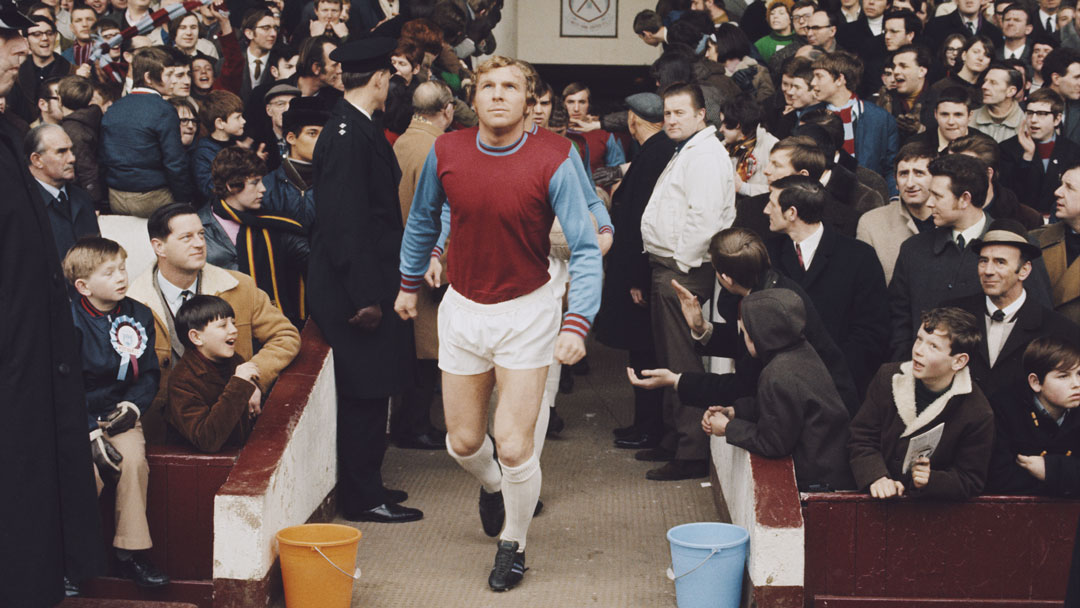 Bobby Moore leads the Hammers out at the Boleyn Ground