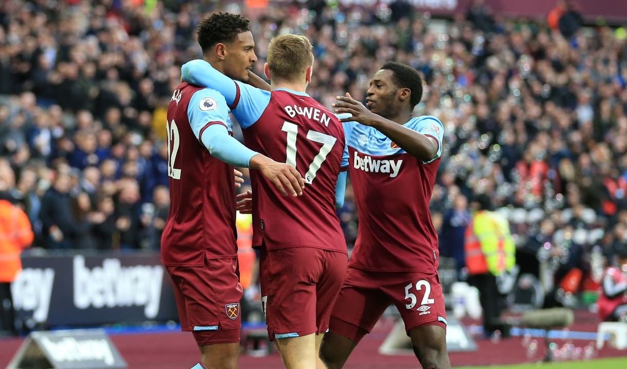 The Hammers celebrate scoring against Southampton