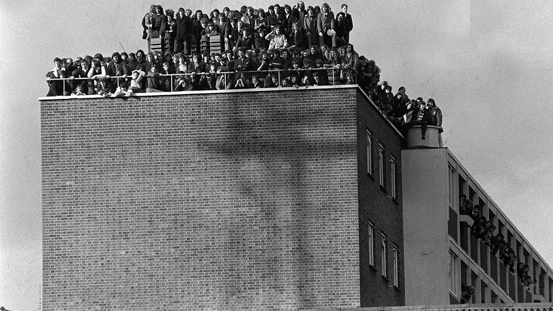 West Ham United fans crowd onto the roof against Hereford in 1972