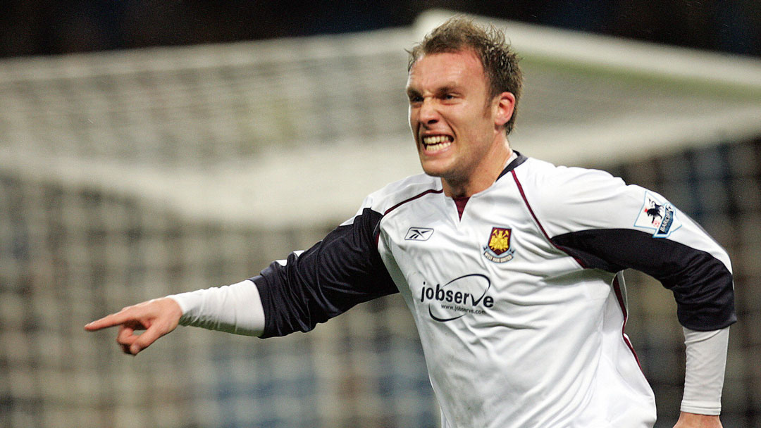 Dean Ashton celebrates scoring at Manchester City in the 2006 FA Cup sixth round