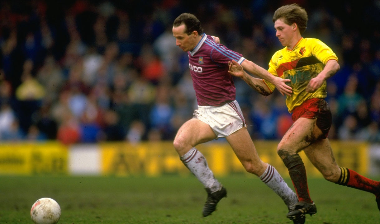 Liam Brady in action against Watford in March 1986