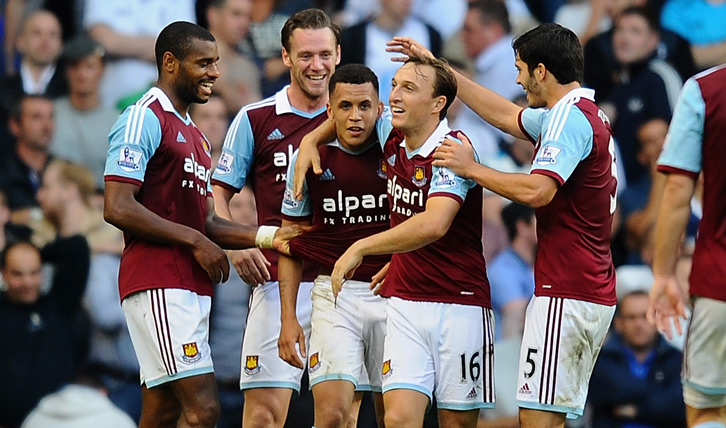 West Ham celebrate Ravel Morrision's goal at Tottenham in October 2013