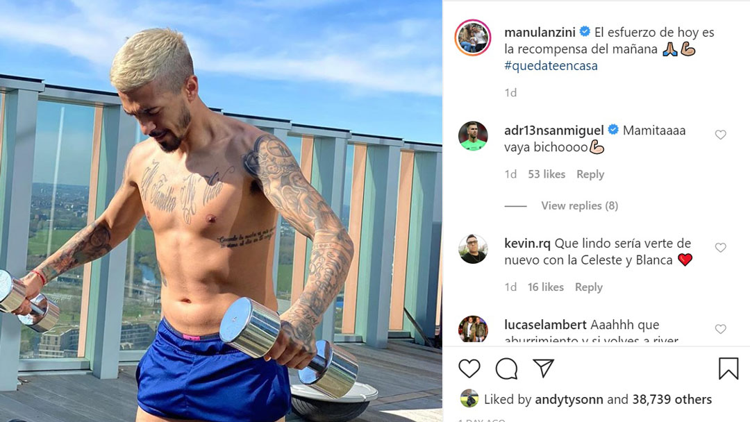 Manuel Lanzini works on his balcony