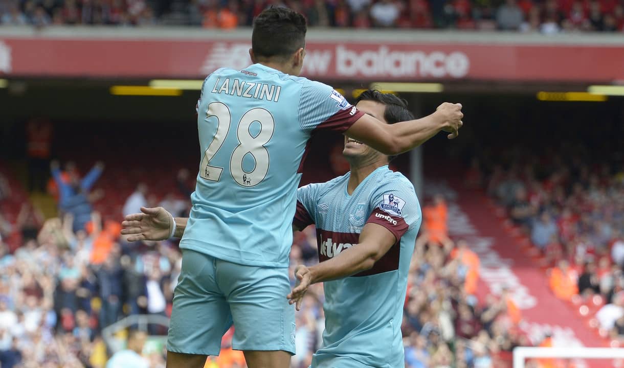 The Hammers celebrate at Liverpool