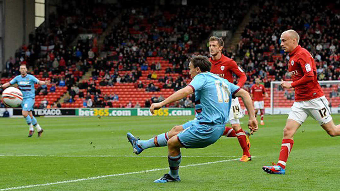 Mark Noble scoring at Barnsley