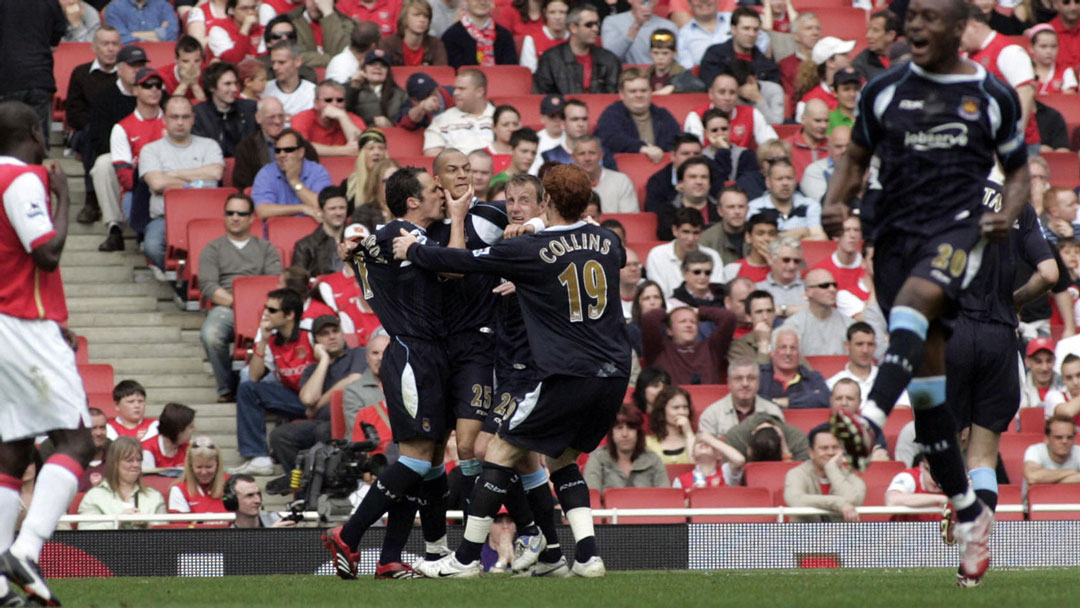 Bobby Zamora celebrates scoring at the Emirates