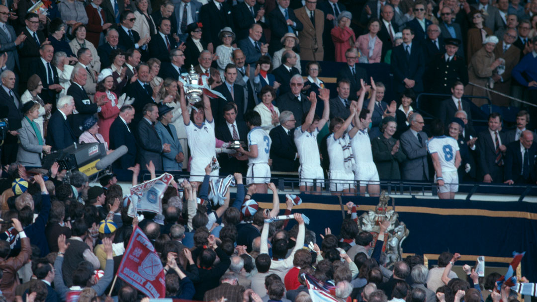 Billy Bonds lifts the FA Cup at Wembley in May 1980