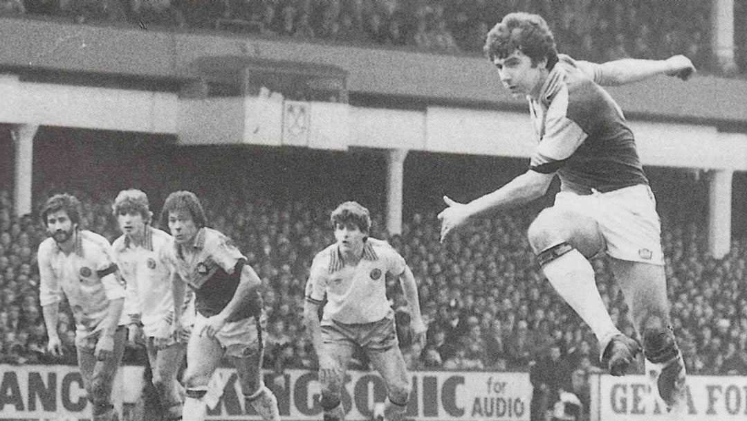 Ray Stewart scores his match-winning penalty in the 1980 FA Cup sixth round